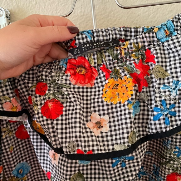 Zara Checkered Floral Off Shoulder Mini Dress - Picture 4 of 6